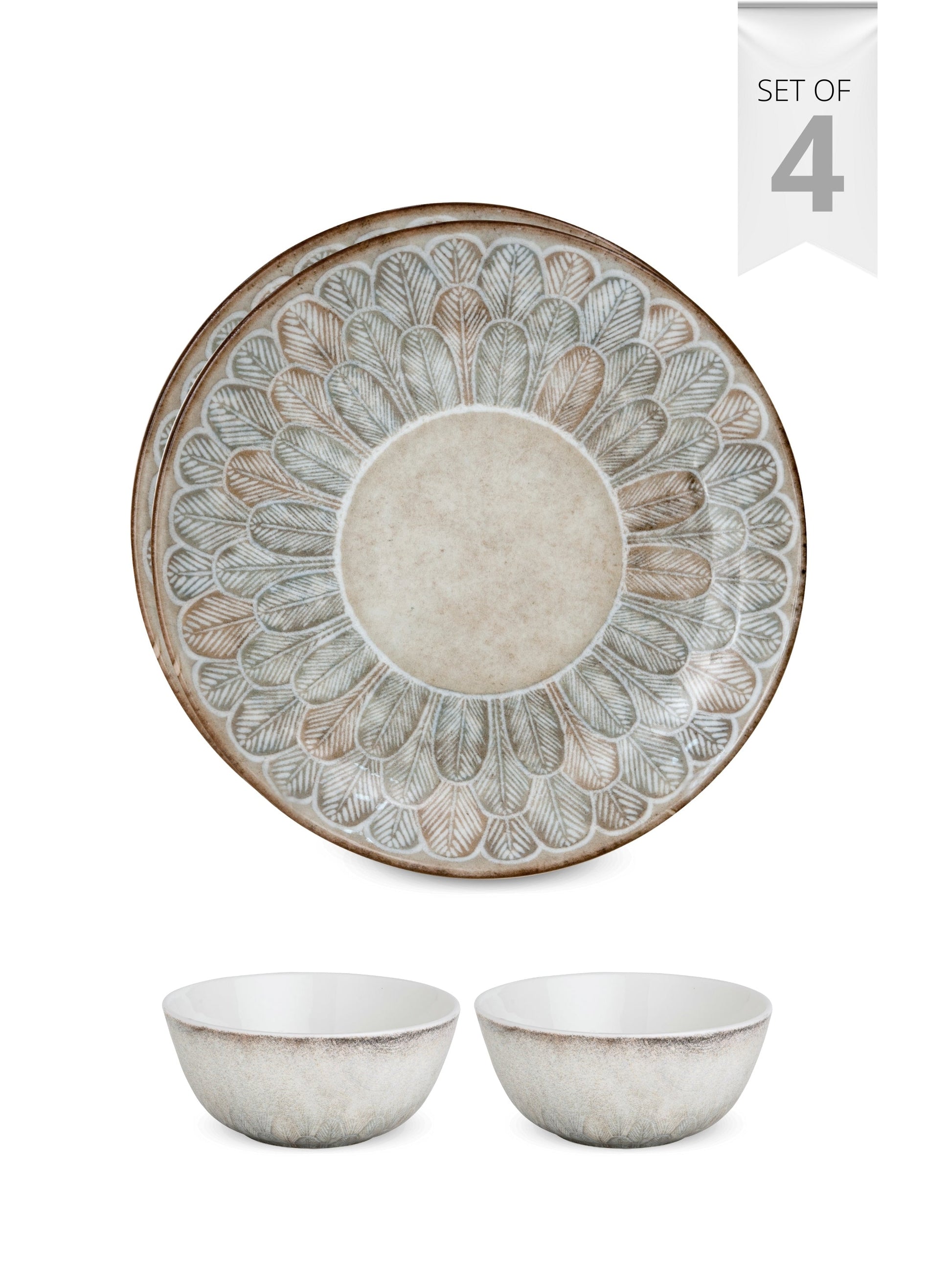 JCPL Fine Porcelain Textures Aroma Dinner Set (Set Of 4), 2 Plates and 2 Bowls