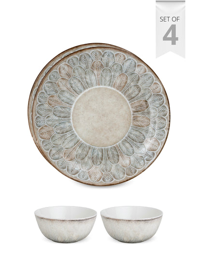 JCPL Fine Porcelain Textures Aroma Dinner Set (Set Of 4), 2 Plates and 2 Bowls