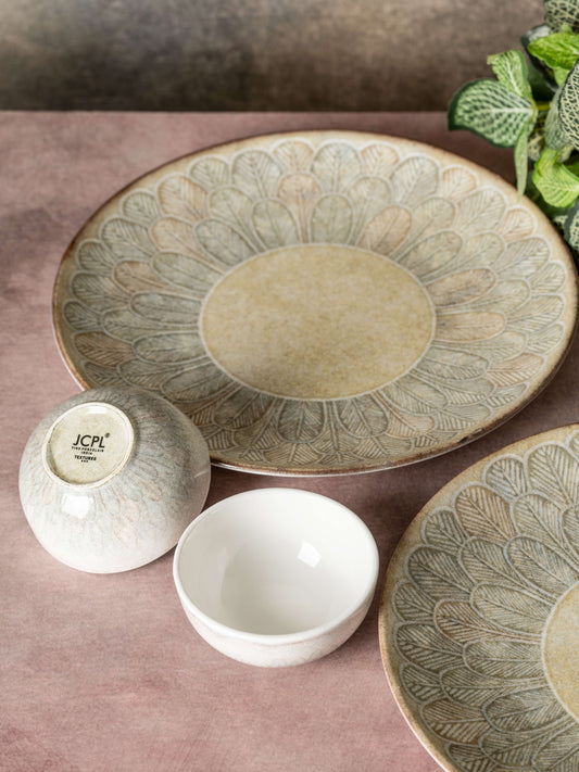 JCPL Fine Porcelain Textures Aroma Dinner Set (Set Of 4), 2 Plates and 2 Bowls