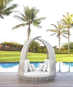 Lava Outdoor Poolside Sunbed With Cushion Daybed (White)