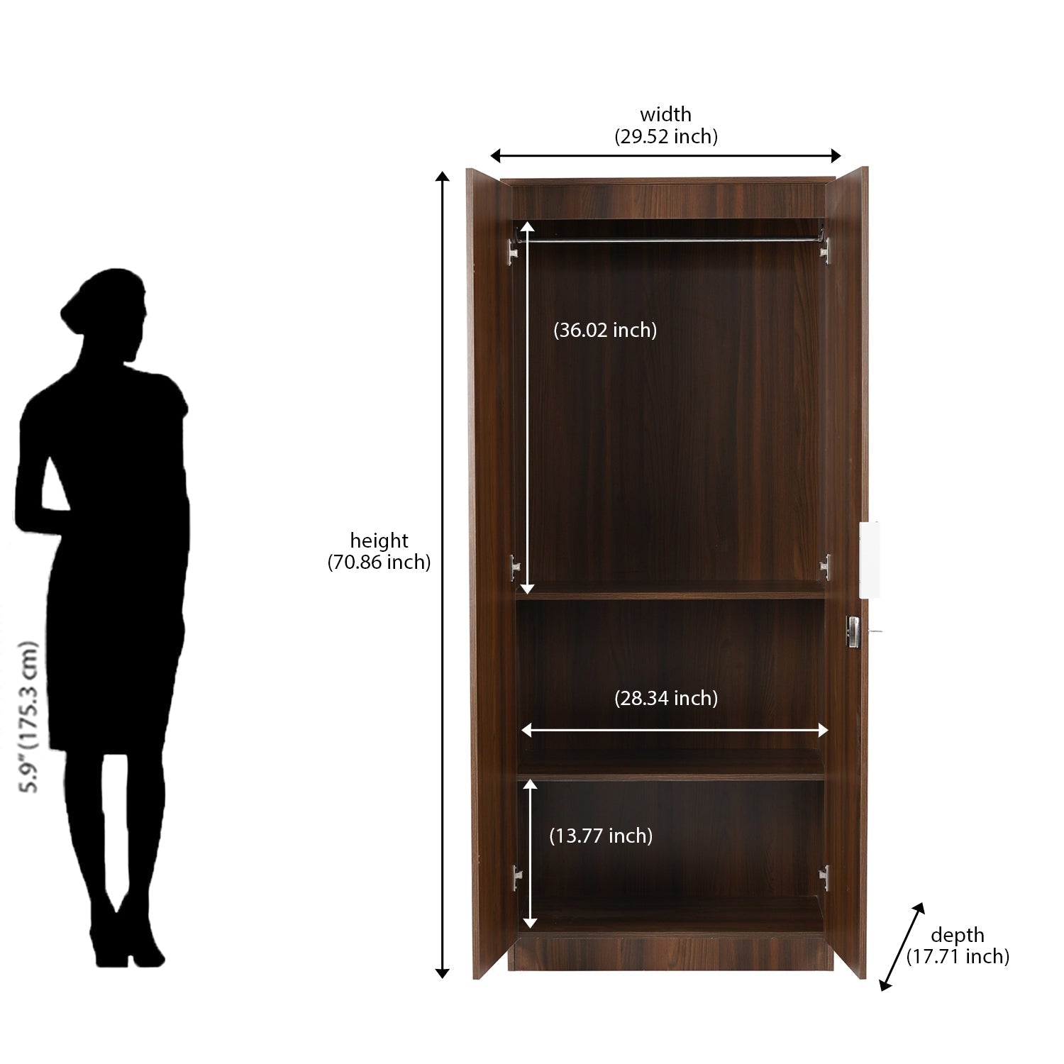 Nilkamal Joyce 2 Door Wardrobe (Classic Walnut)
