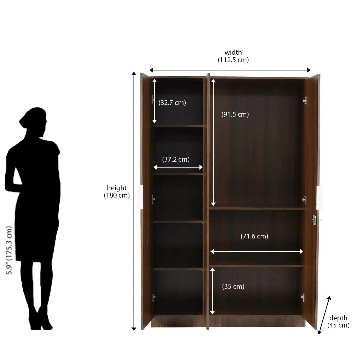 Nilkamal Joyce 3 Door Wardrobe (Classic Walnut)