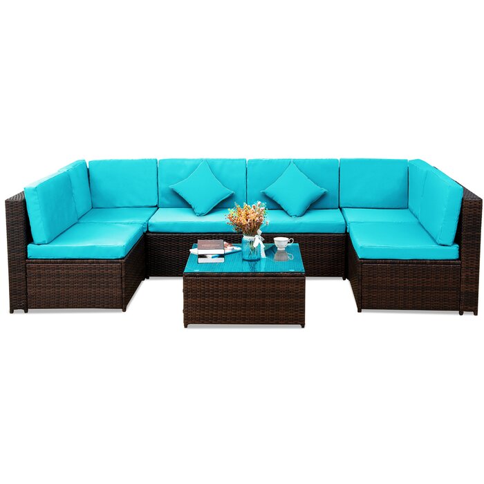 Callisto Outdoor Patio Sofa Set 6 seater and 1 Center Table (Brown)