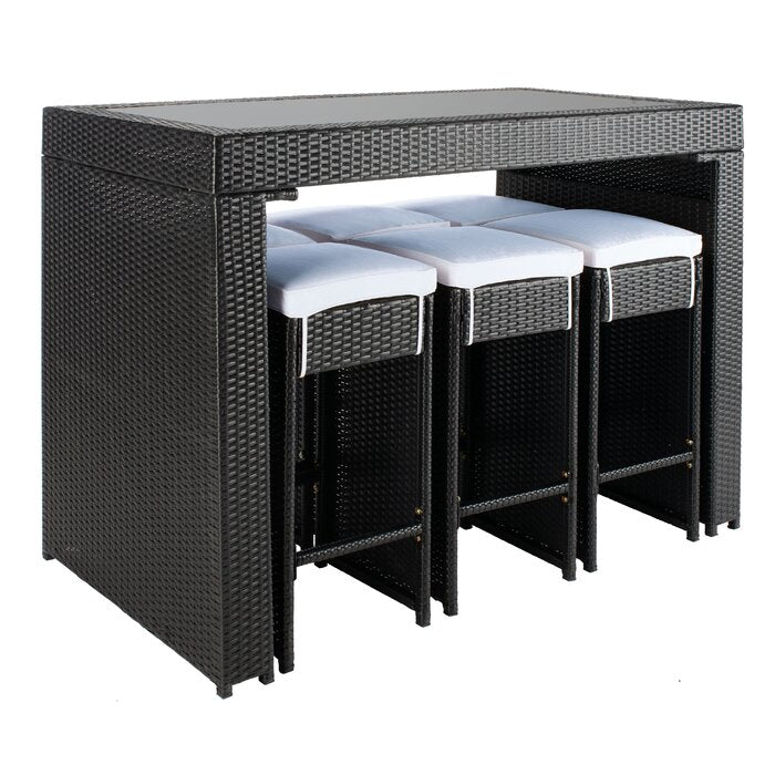 Ferdi Outdoor Patio Bar Sets 6 Stools and 1 Table (Black)