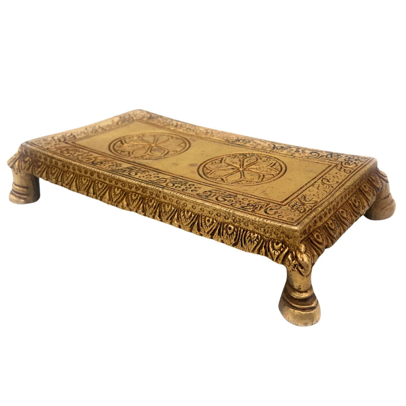Brass Pooja Chowki, Handcrafted Traditional Peetham, Sinhasan Bajot for Mandir, Temple & Home Décor, Gold, 1 Inch, 1 Piece