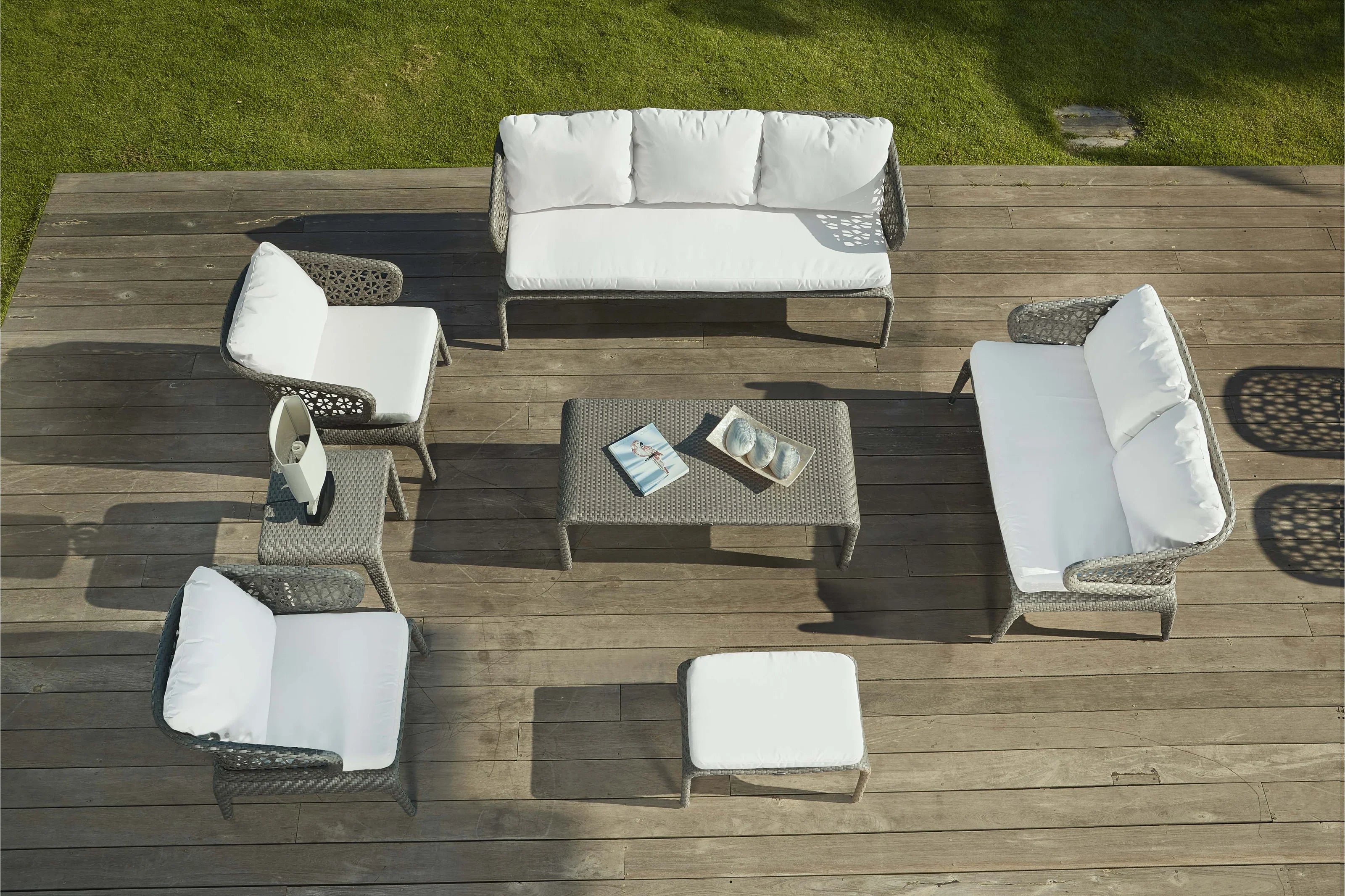 Bart Outdoor Garden Balcony Sofa Set  3 Seater , 2 Seater ,2 Single Seater and 1 Center Table With 1 Side Table and 1 Ottoman Set (Grey)
