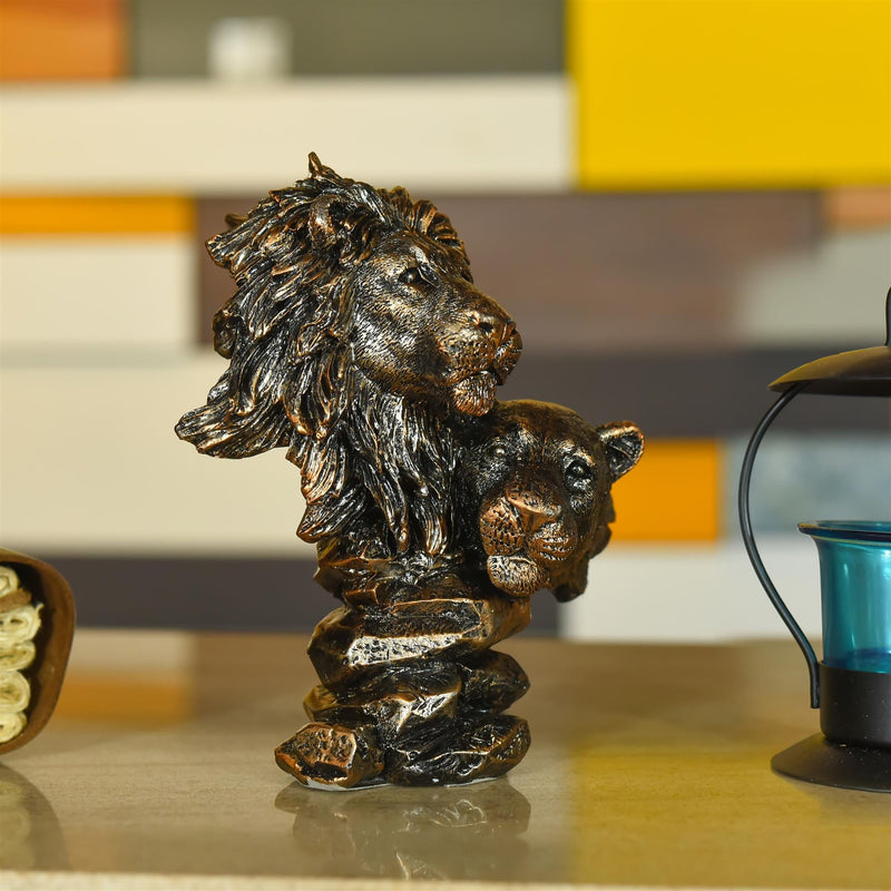 Polyresin Lion With Lioness  Head Statue Abstract Modern Decor (6.3 Inch)