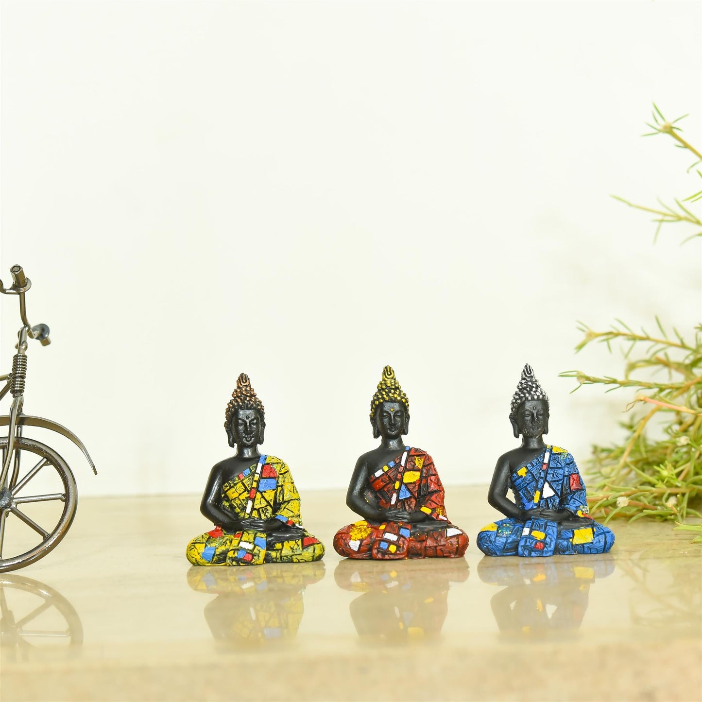 Polyresin Buddha Meditation Statue Set Of Three (3 Inch)
