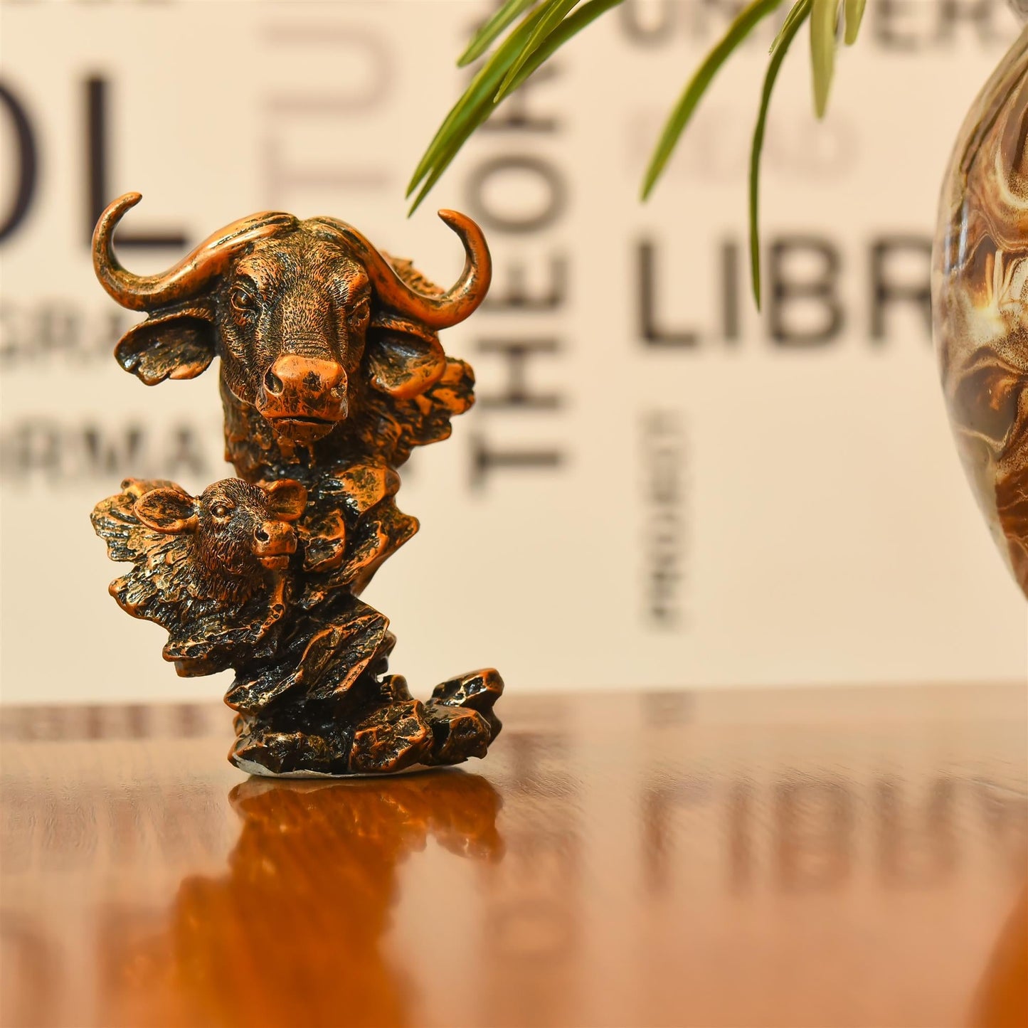 Polyresin Bull With Baby Head Statue Abstract Modern Decor (5.5 Inch)