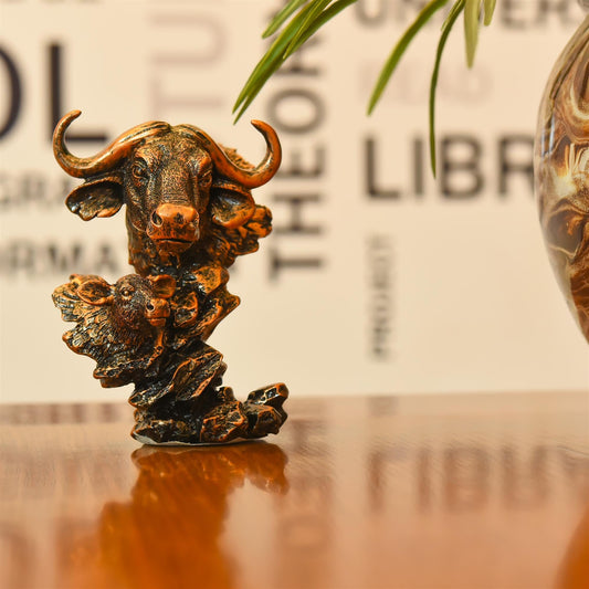 Polyresin Bull With Baby Head Statue Abstract Modern Decor (5.5 Inch)