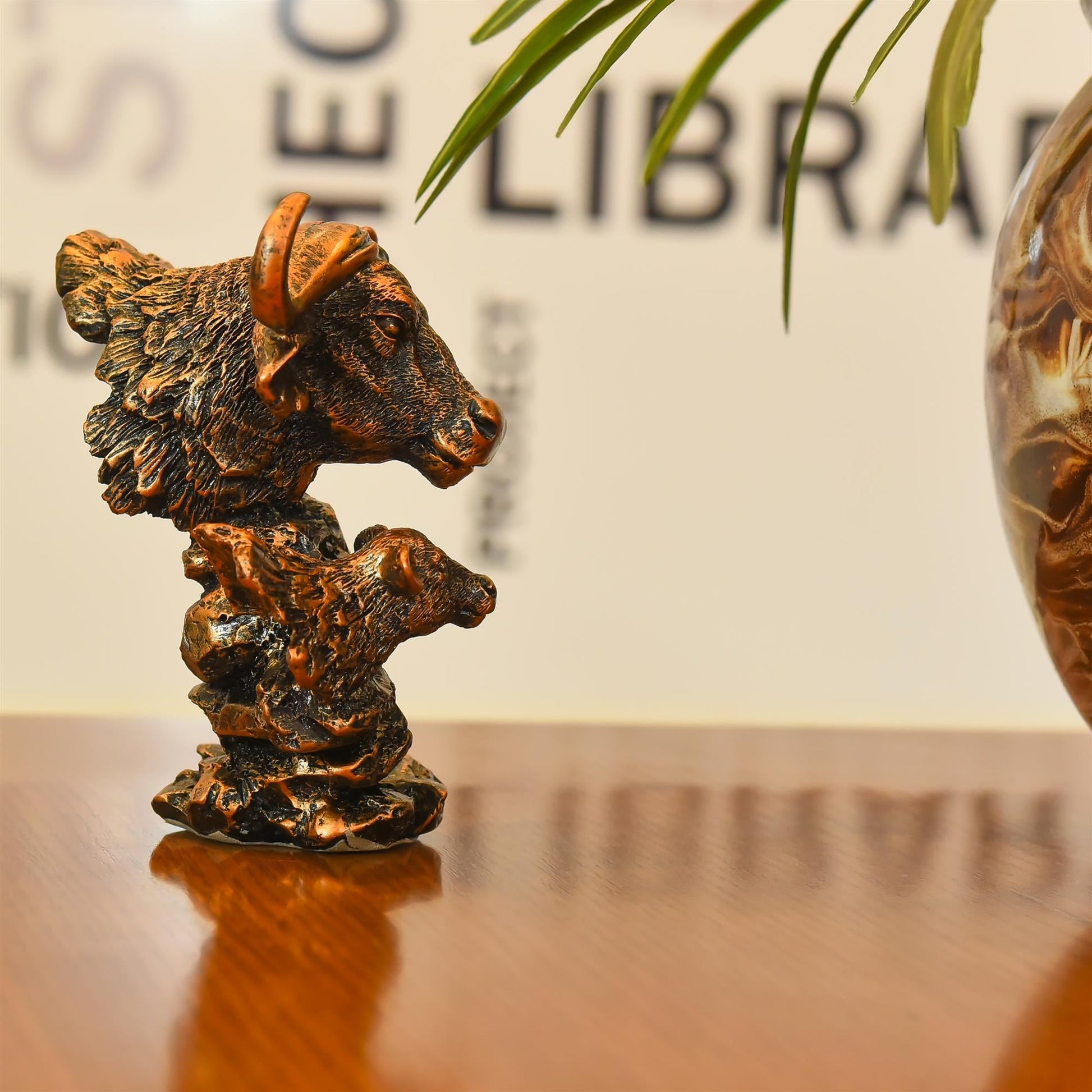 Polyresin Bull With Baby Head Statue Abstract Modern Decor (5.5 Inch)