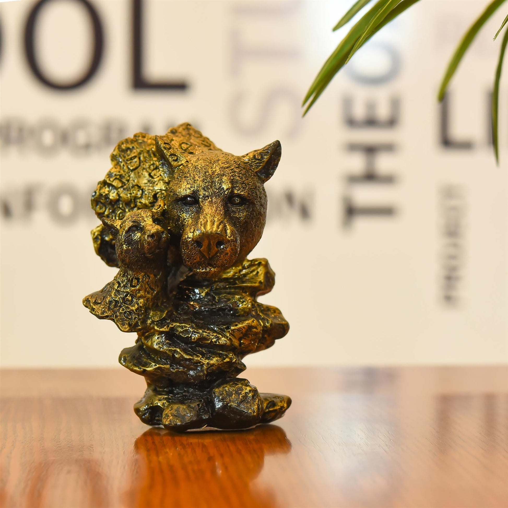 Polyresin Leopard With Baby Head Statue Abstract Modern Decor (5.5 Inch)