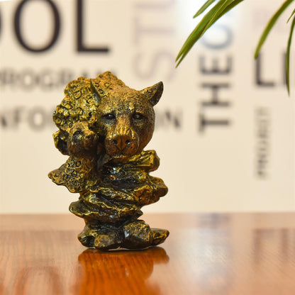 Polyresin Leopard With Baby Head Statue Abstract Modern Decor (5.5 Inch)