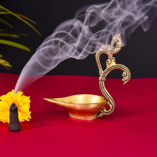 Brass Ethnic Peacock Diya (4.8 Inch)