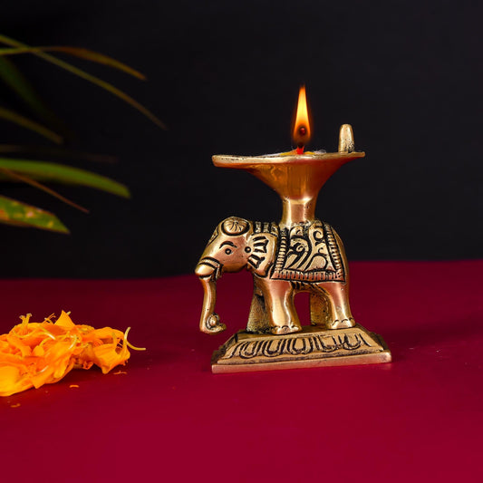 Brass Elephant Standing Diya