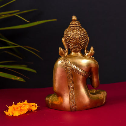 Brass Handcarved Blessing Buddha (7.8 Inch)