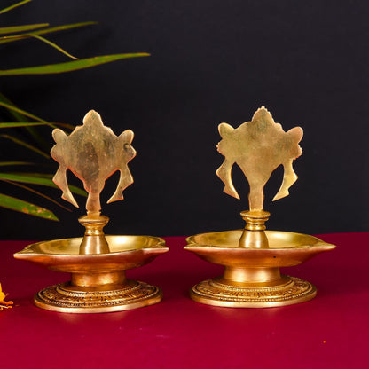Brass Shankh Chakra Diya/Lamp Set (6 Inch)