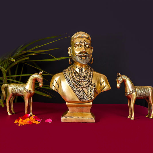 Brass Chatrapati Shivaji Maharaj Bust Sculpture (12 Inch)
