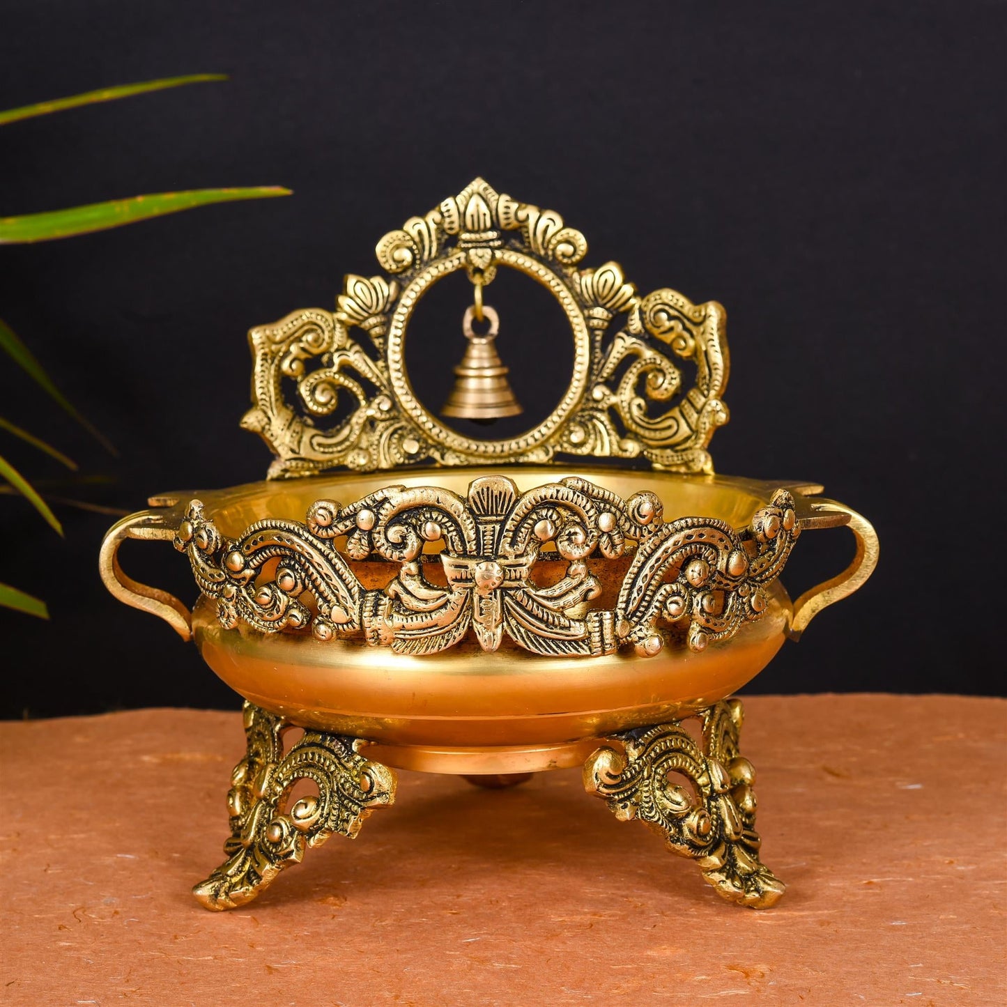 Brass Urli With Bell (8.5 Inch)