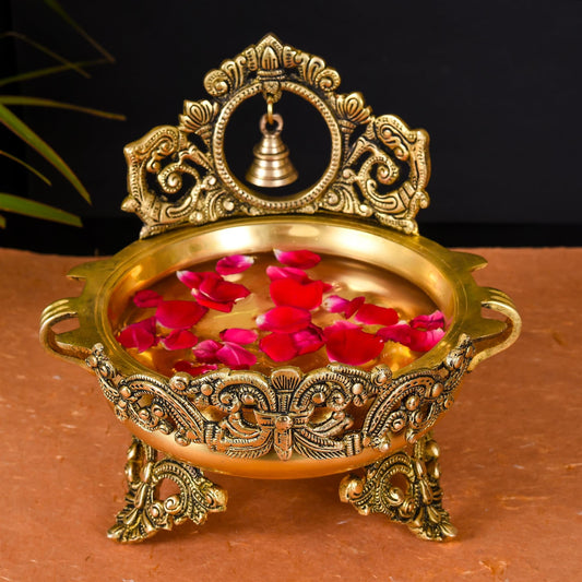 Brass Urli With Bell (8.5 Inch)