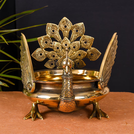 Majestic Brass Peacock Urli (11" Inch)