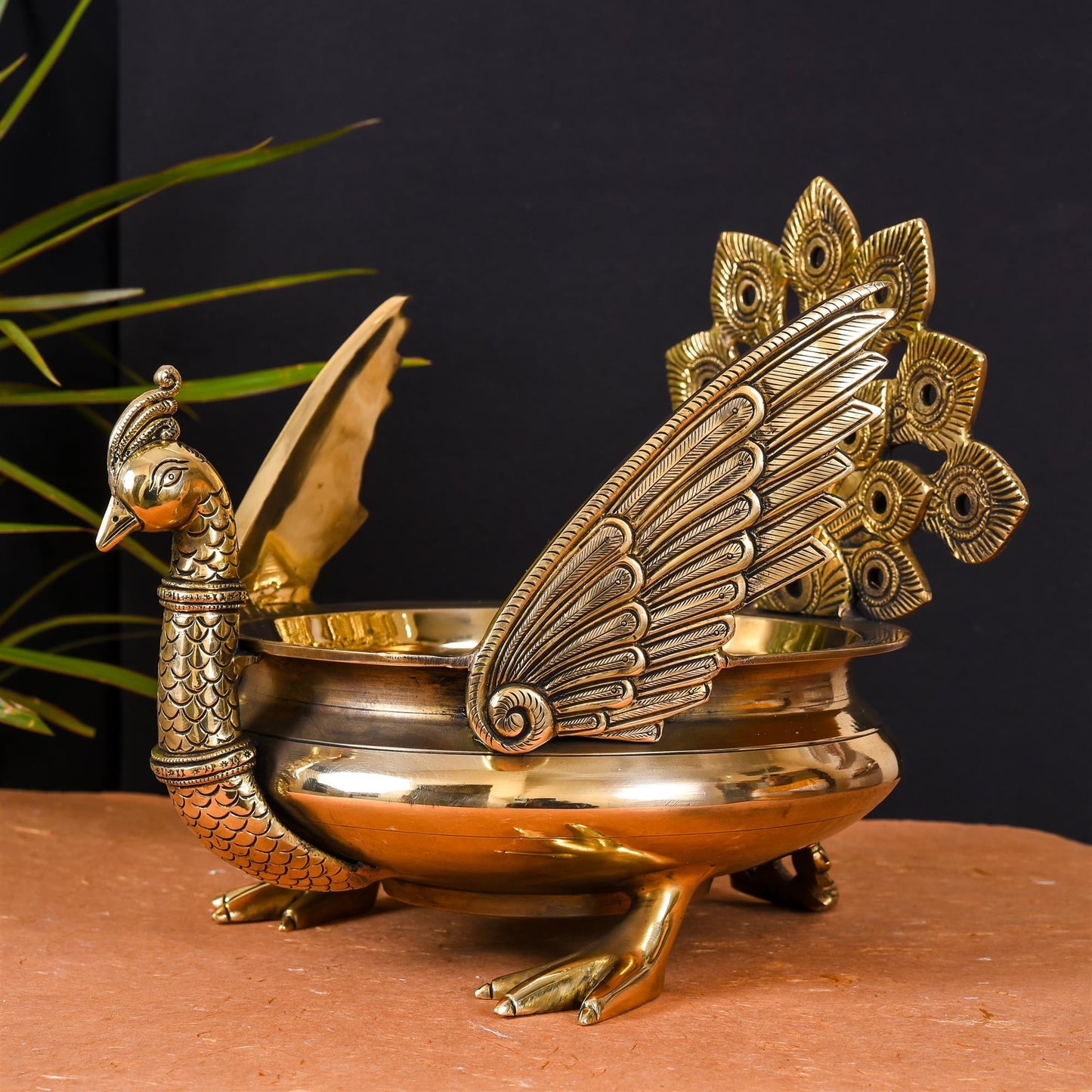 Majestic Brass Peacock Urli (11" Inch)