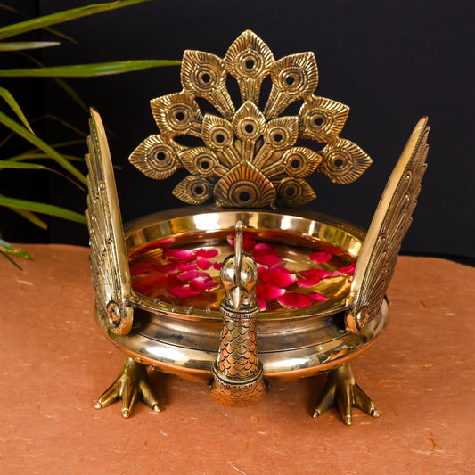 Majestic Brass Peacock Urli (11" Inch)