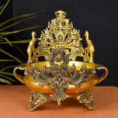 Brass Elephant Carving Urli (12.5 Inch)