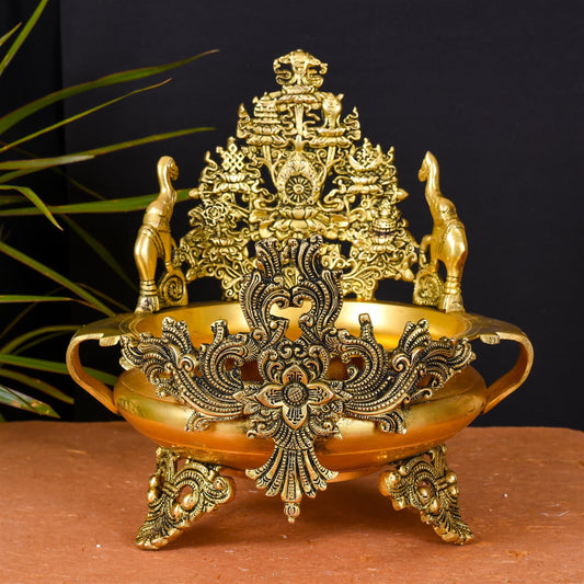 Brass Elephant Carving Urli (12.5 Inch)