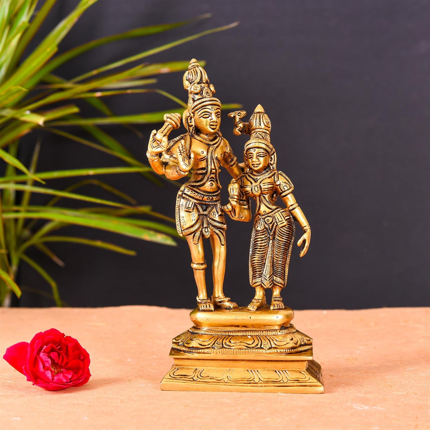 Brass Shiva Parvati Standing Superfine Statue (8.8 Inch)