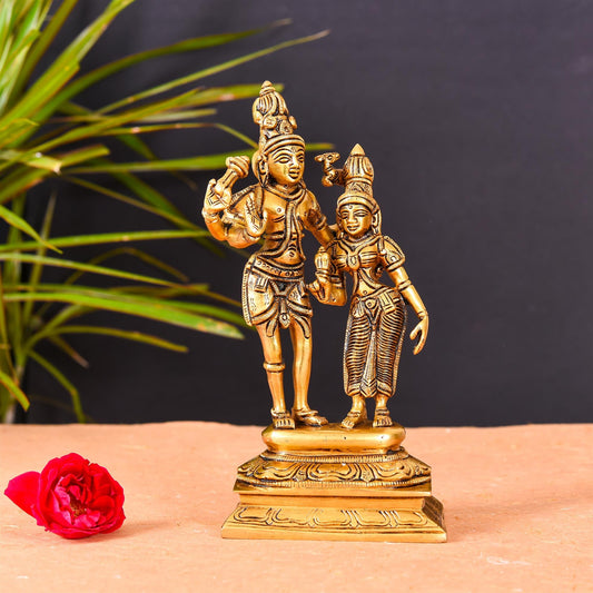 Brass Shiva Parvati Standing Superfine Statue (8.8 Inch)