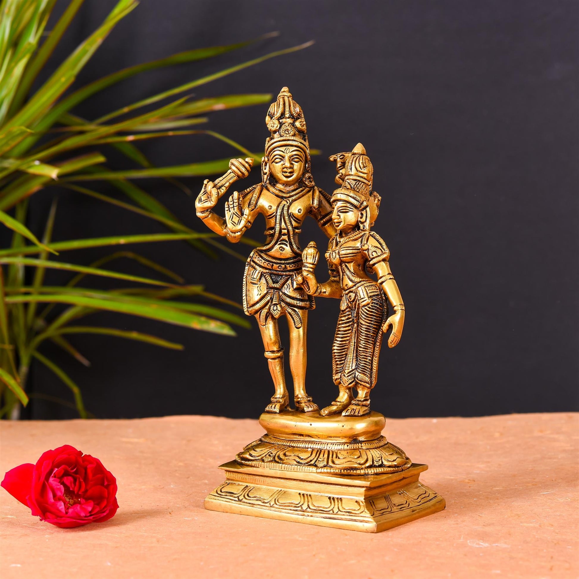 Brass Shiva Parvati Standing Superfine Statue (8.8 Inch)