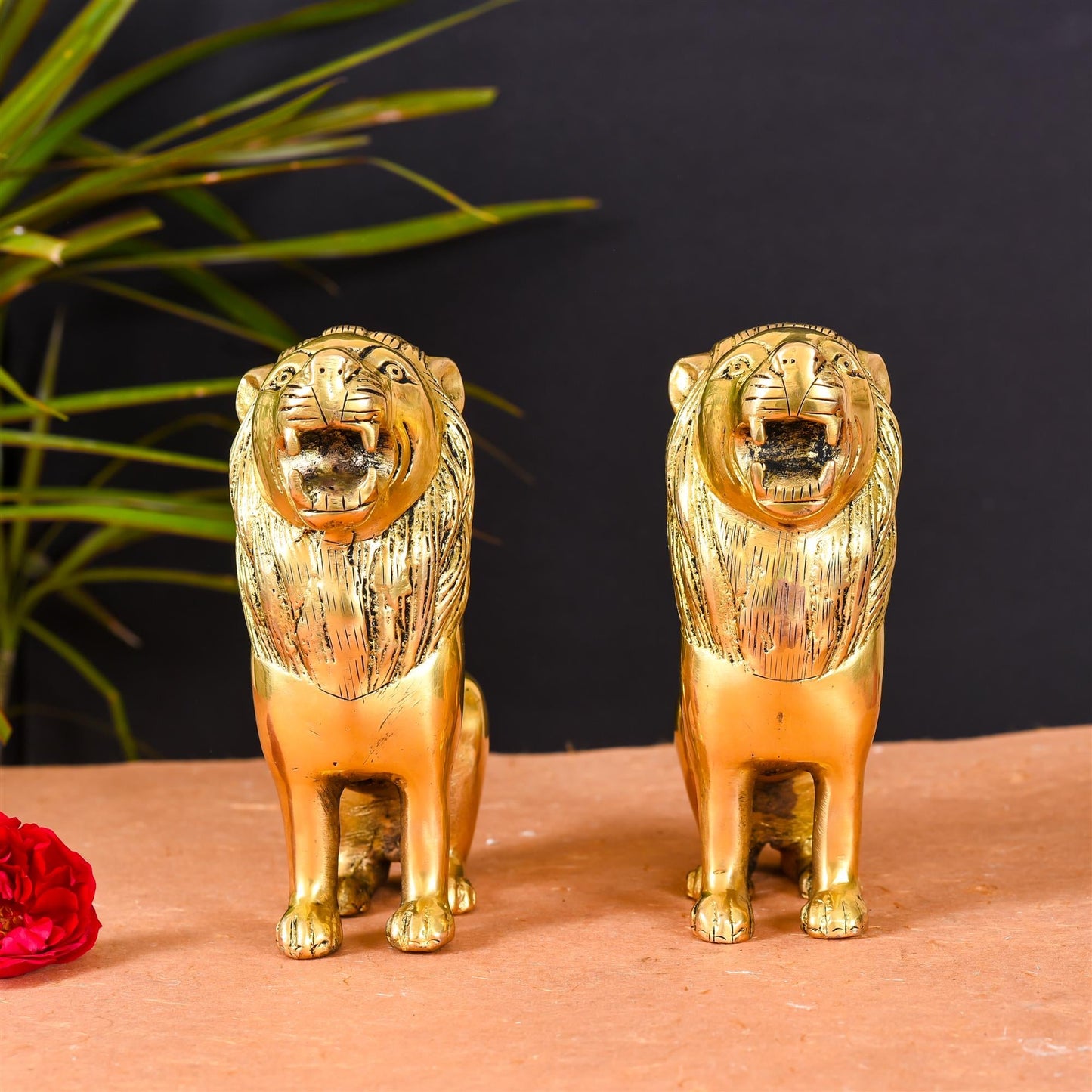 Brass Lion Statue Pair Home Decor