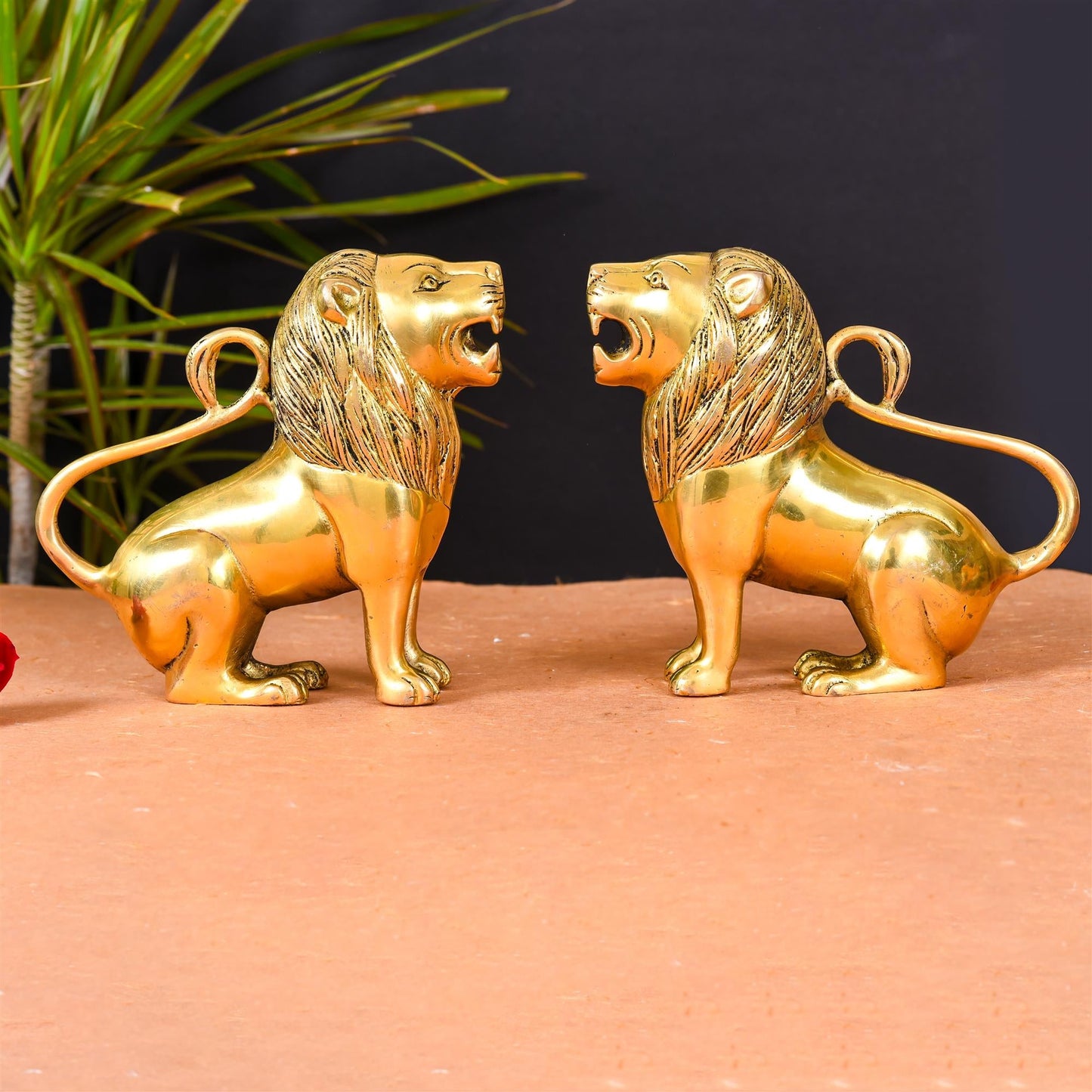 Brass Lion Statue Pair Home Decor