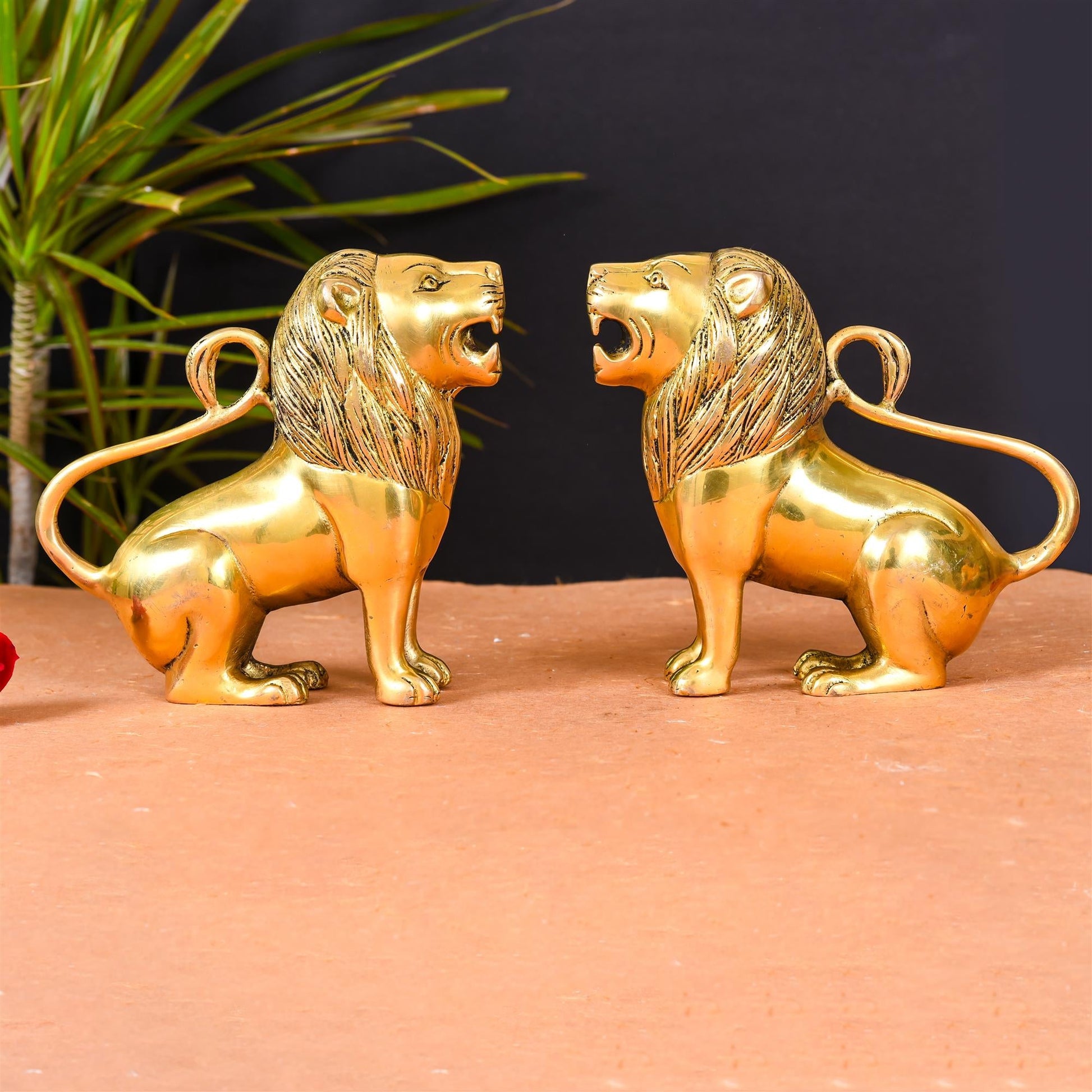Brass Lion Statue Pair Home Decor