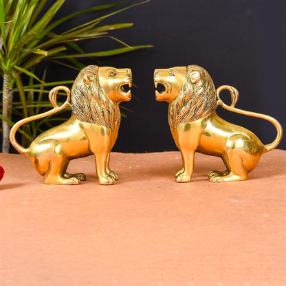 Brass Lion Statue Pair Home Decor