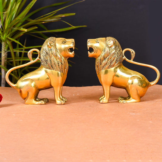 Brass Lion Statue Pair Home Decor
