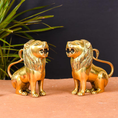 Brass Lion Statue Pair Home Decor