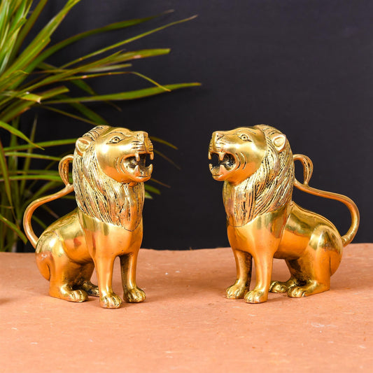 Brass Lion Statue Pair Home Decor
