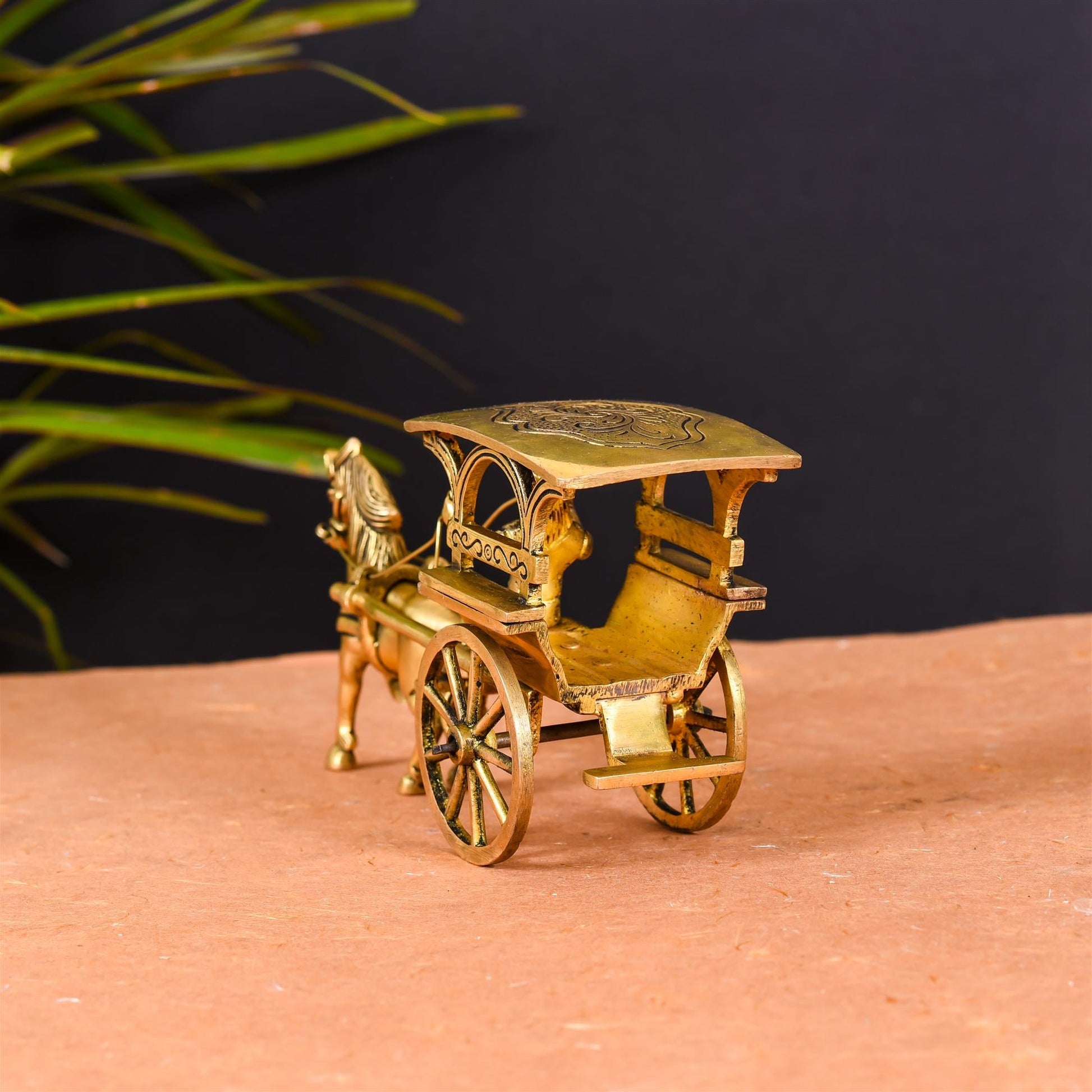 Brass Running Horse Cart/Chariot (4 Inch)