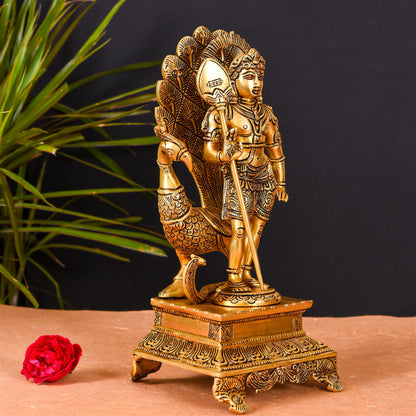 Brass Superfine Lord Murugan/Kartikeya Idol Superfine (12 Inch)
