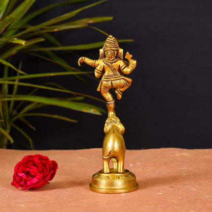 Brass Superfine Statue Of Lord Dancing Ganesha (7 Inch)