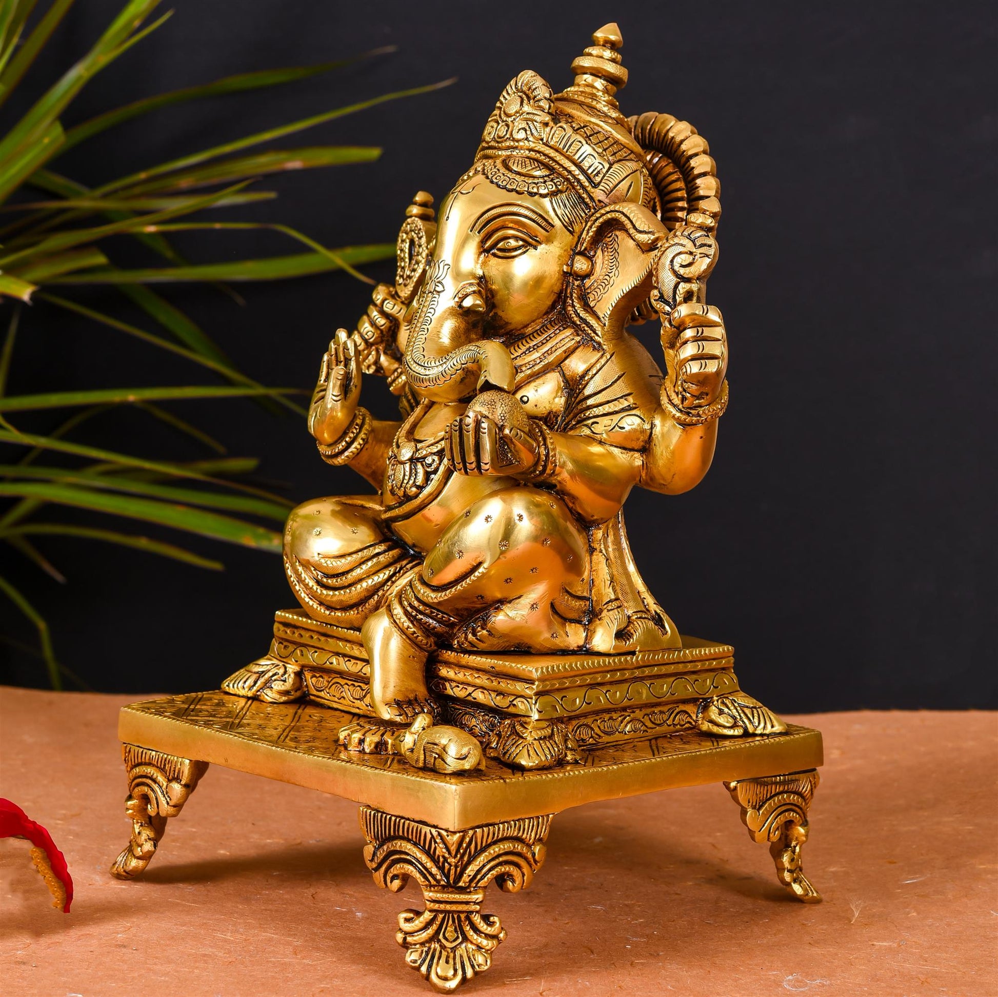 Brass Superfine Singhasan Ganesha Idol (11.5 Inch)
