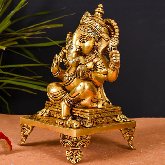 Brass Superfine Singhasan Ganesha Idol (11.5 Inch)