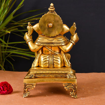 Brass Superfine Singhasan Ganesha Idol (11.5 Inch)