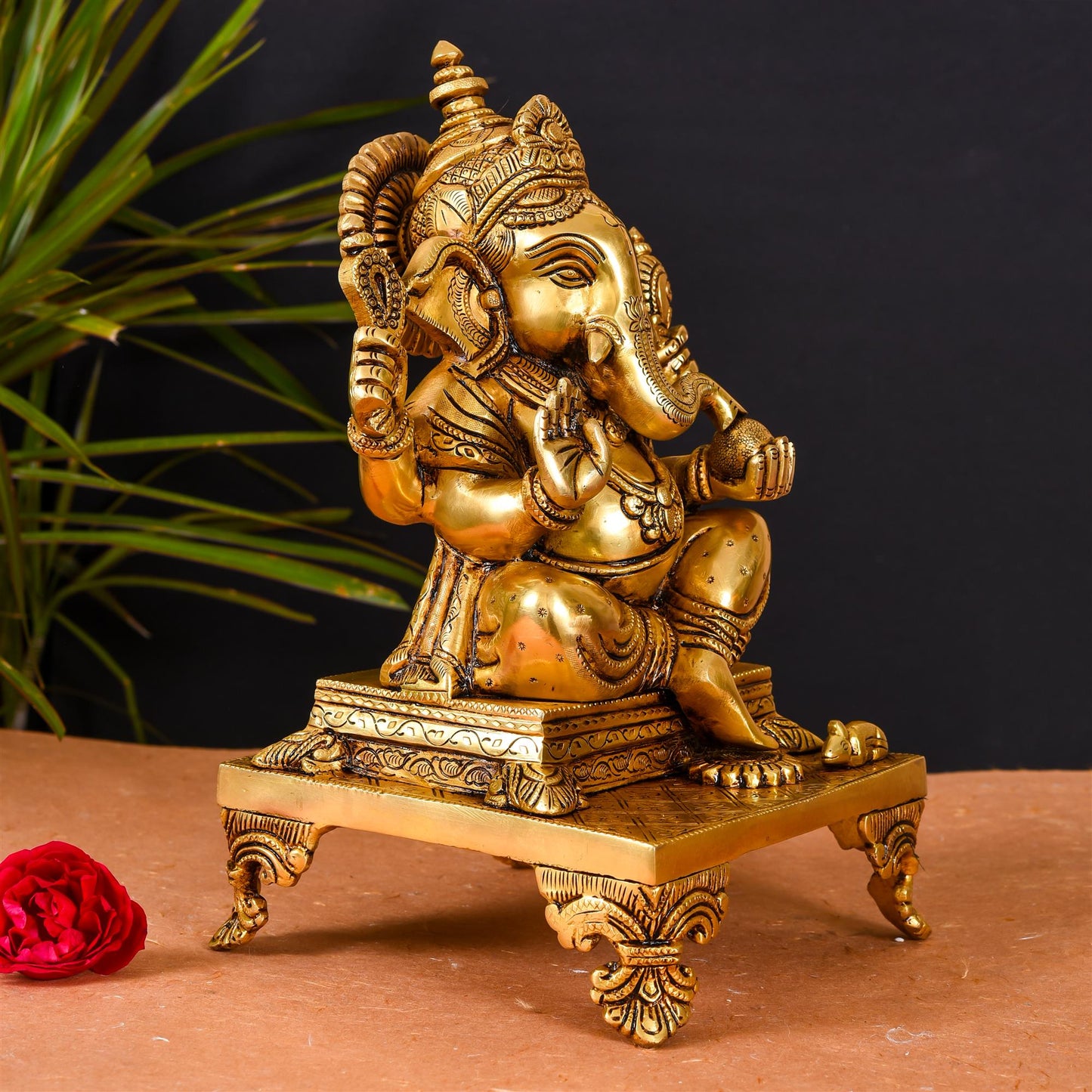 Brass Superfine Singhasan Ganesha Idol (11.5 Inch)