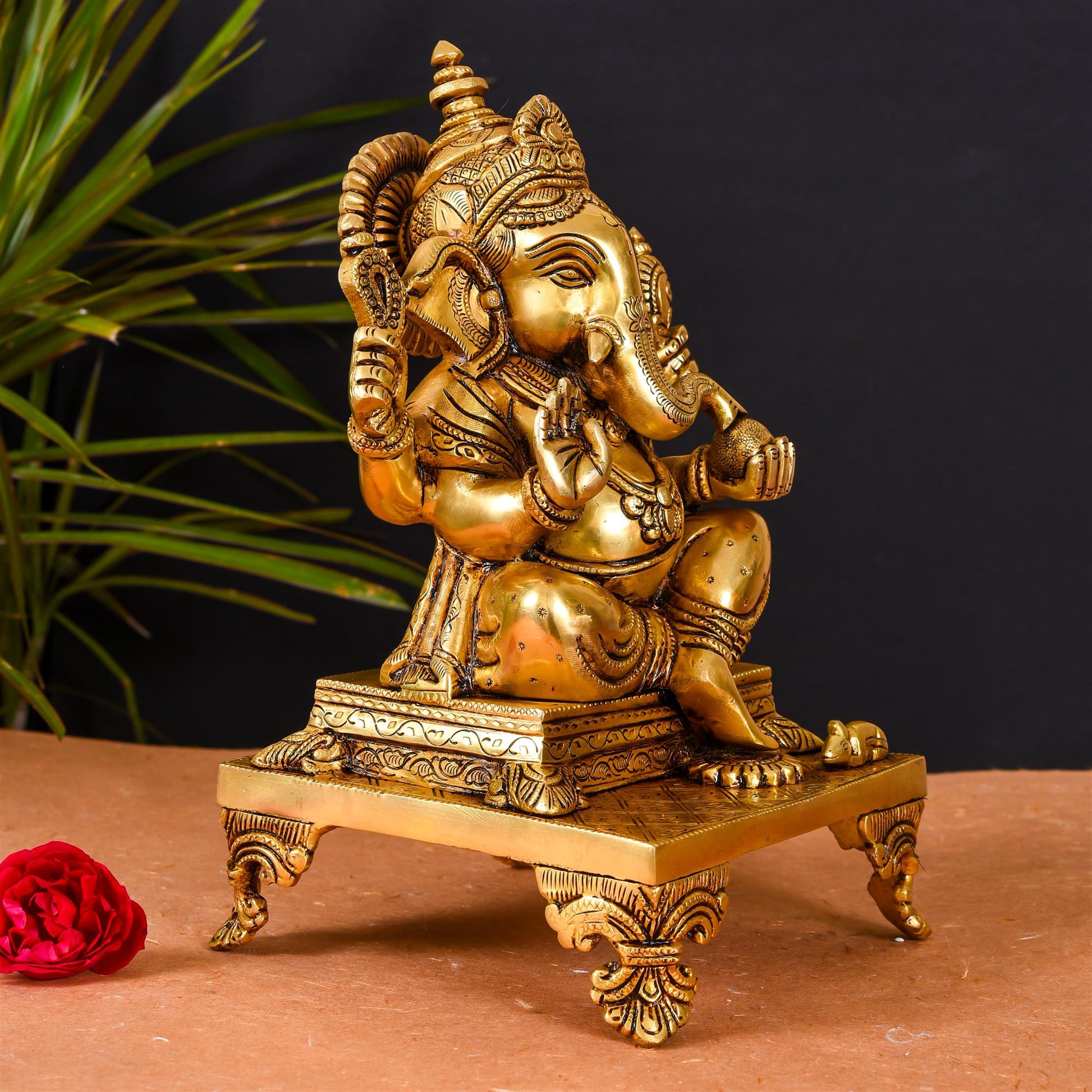 Brass Superfine Singhasan Ganesha Idol (11.5 Inch)