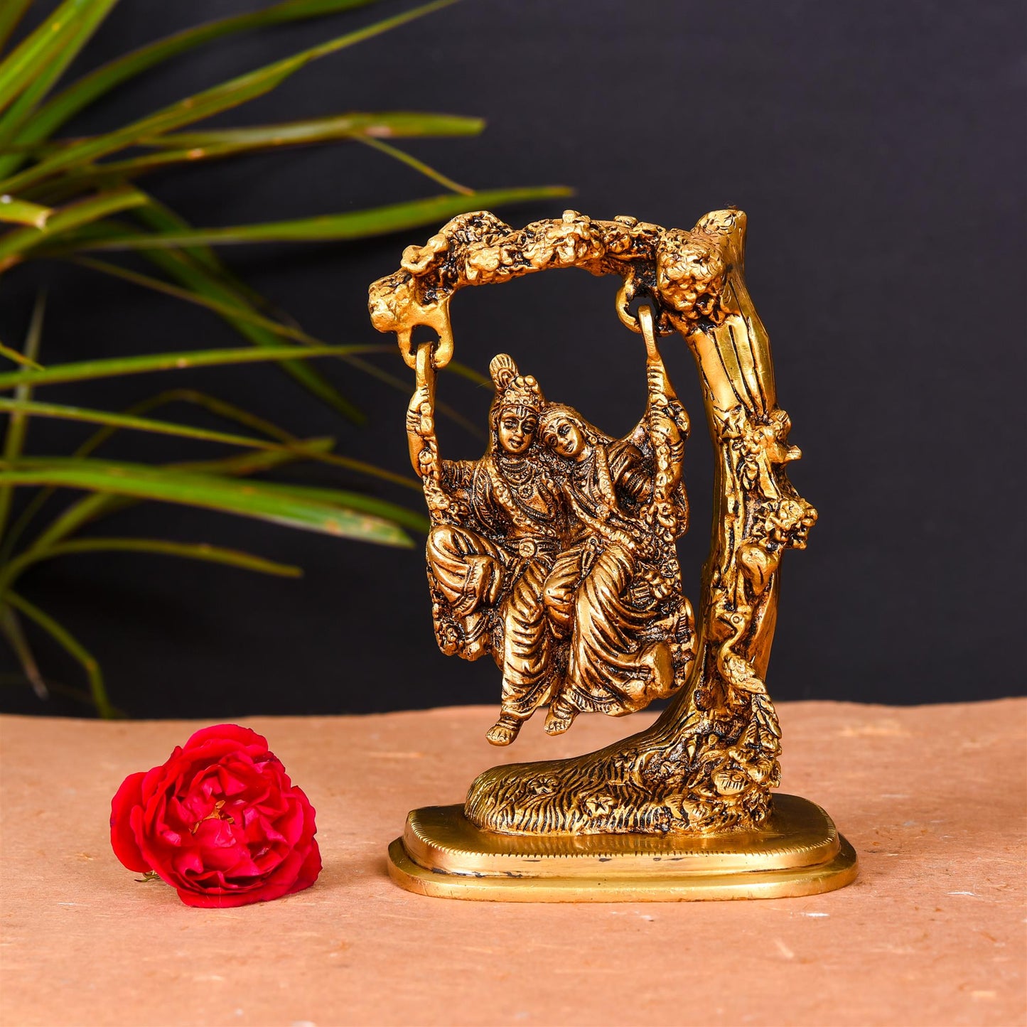 Brass Superfine Radha Krishna On Swing/Jhula (6 Inch)