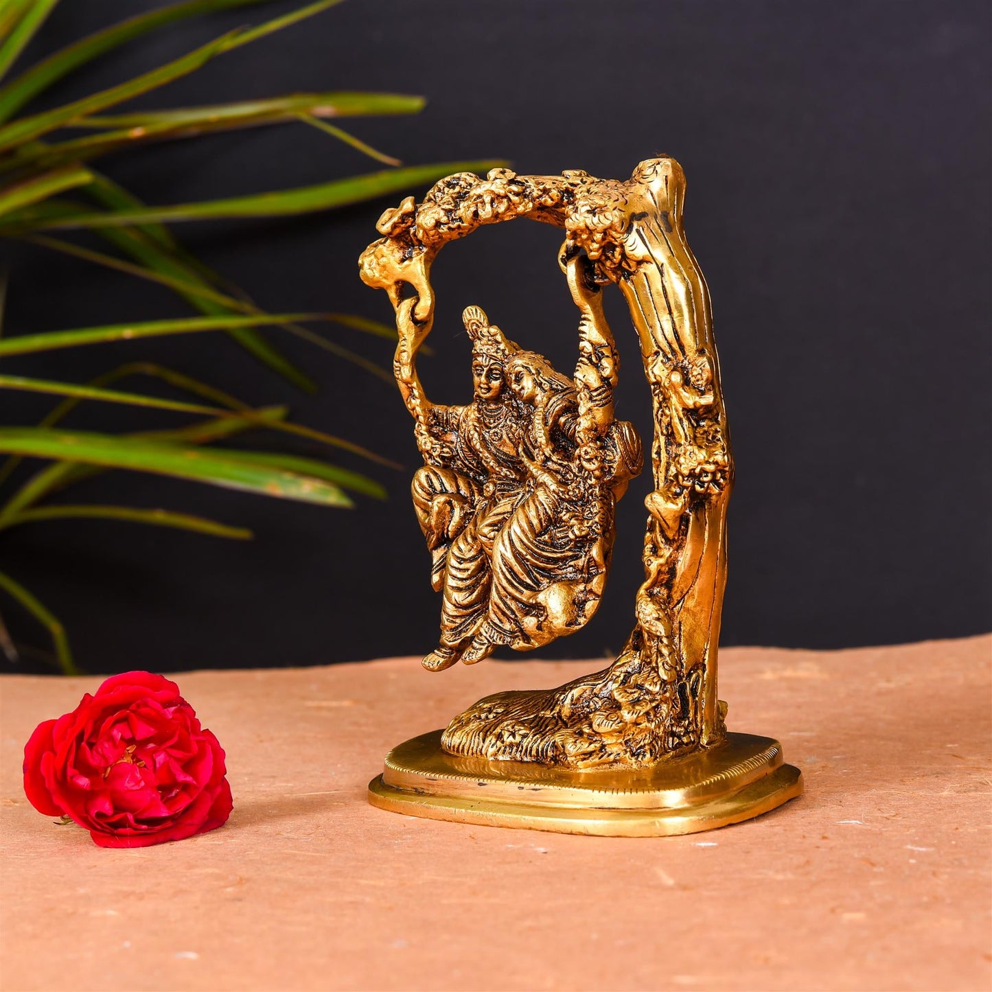 Brass Superfine Radha Krishna On Swing/Jhula (6 Inch)