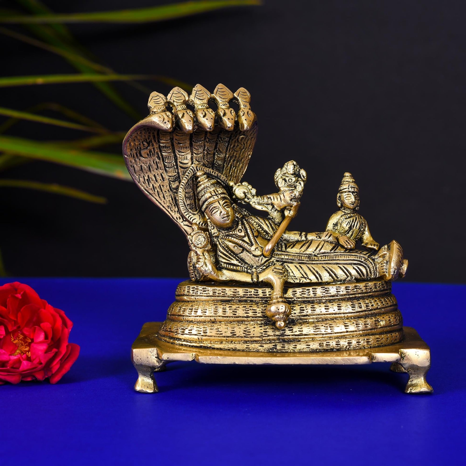 Brass Vishnu With Lakshmi On Sheshnaag Statue (4.8 Inch)